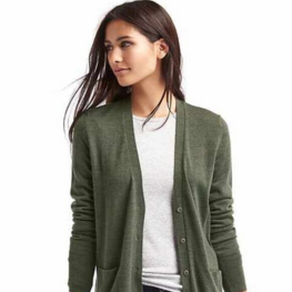 GAP Petite Olive Green Merino Long Cardigan NWOT - Picture 1 of 7